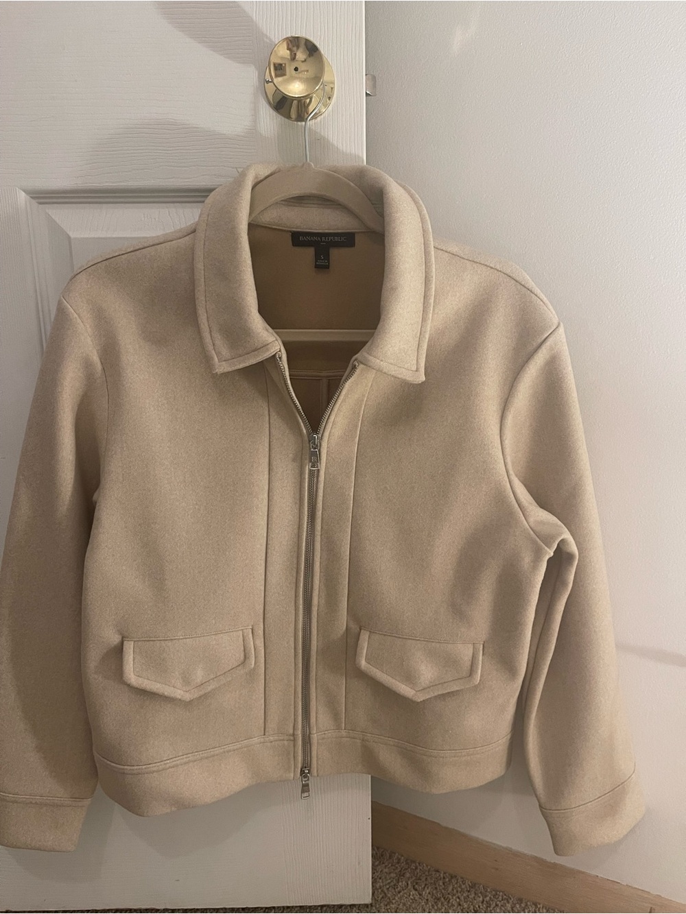 Banana Republic Neutral Cream Zip-Front Bomber